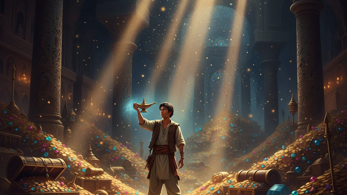 Aladdin and the Magic Lamp - Tales of Aladdin story illustration from Arabian Nights