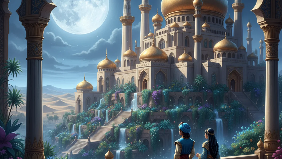 Aladdin's Palace - Tales of Aladdin story illustration from Arabian Nights