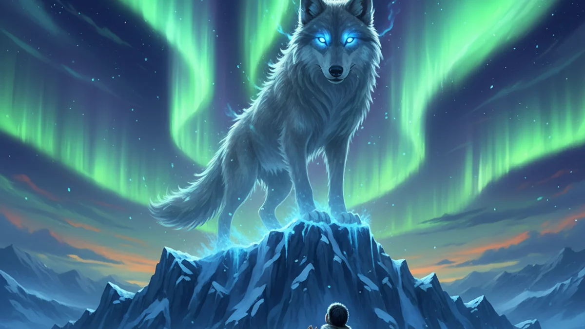 Illustration for Amarok the Giant Wolf - a animal spirits Inuit and Arctic Folklore story with moral lessons