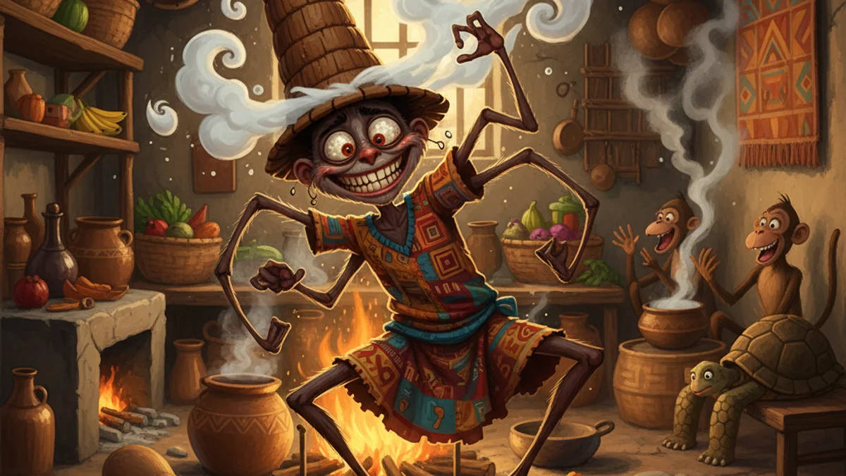 Anansi's Hat Shaking Dance - Trickster Tales story illustration from African Folktales