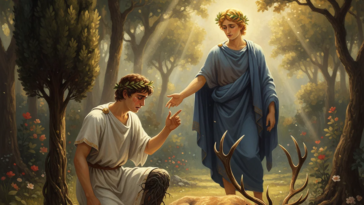 Illustration for Apollo and Cyparissus - a olympian gods Greek Myths story with moral lessons