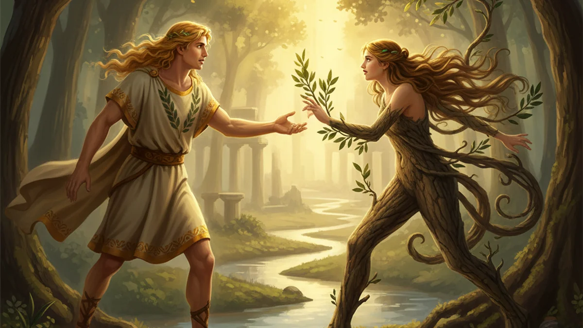 Apollo and Daphne - Olympian Gods story illustration from Greek Myths