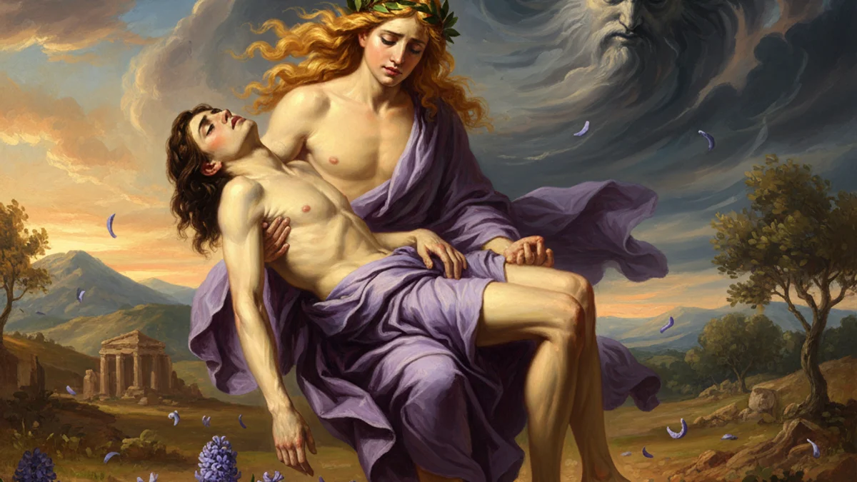 Illustration for Apollo and Hyacinthus - a olympian gods Greek Myths story with moral lessons