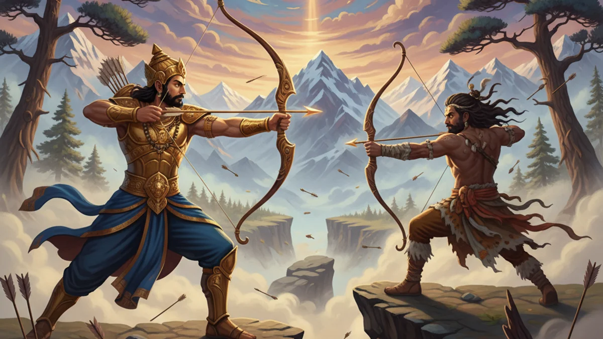 Illustration for Arjuna and the Kirata - a stories from the mahabharata Hindu Epics story with moral lessons