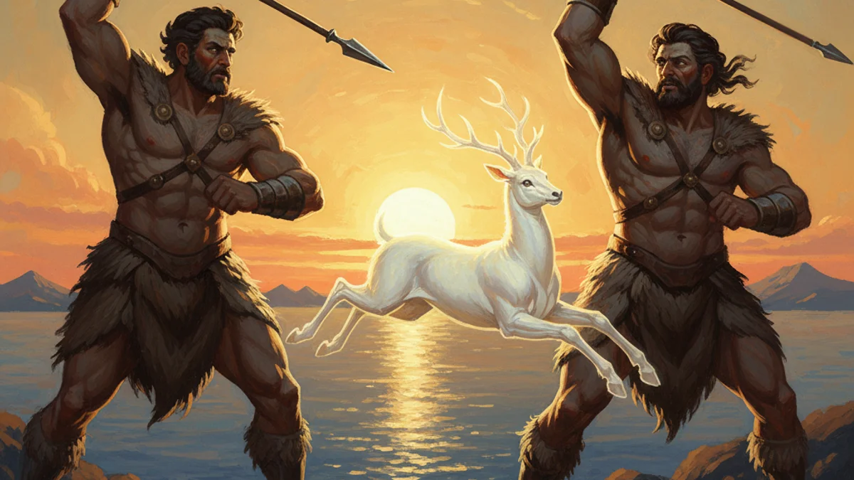 Illustration for Artemis and the Aloadae - a olympian gods Greek Myths story with moral lessons