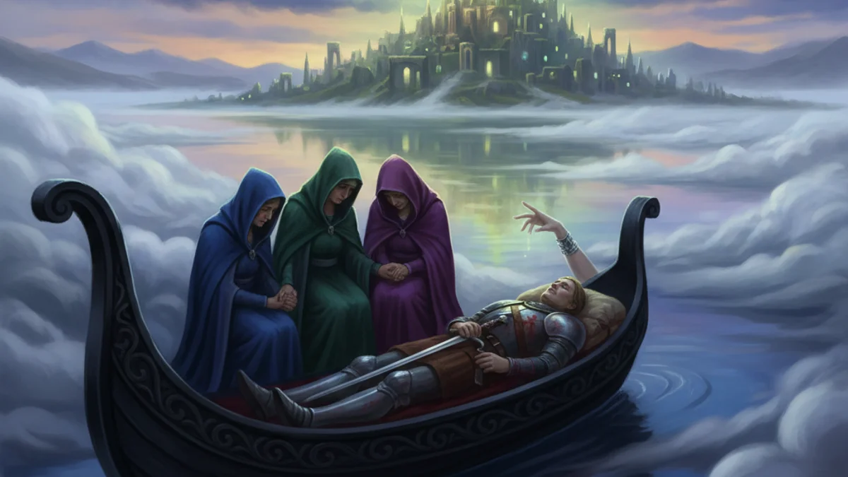 Illustration for Arthur's Journey to Avalon - a stories of king arthur Arthurian Legends story with moral lessons