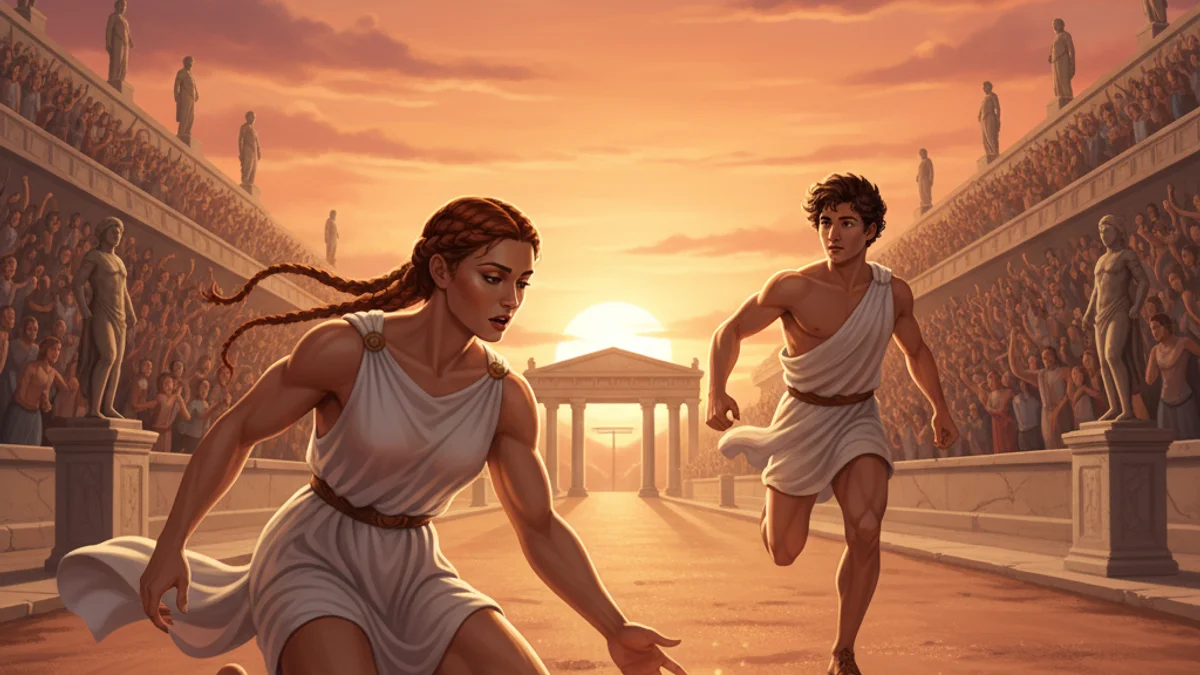 Illustration for Atalanta and the Golden Apples - a heroes Greek Myths story with moral lessons