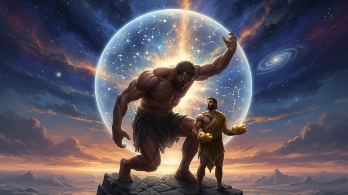 Illustration for Atlas and Heracles - a titans Greek Myths story with moral lessons