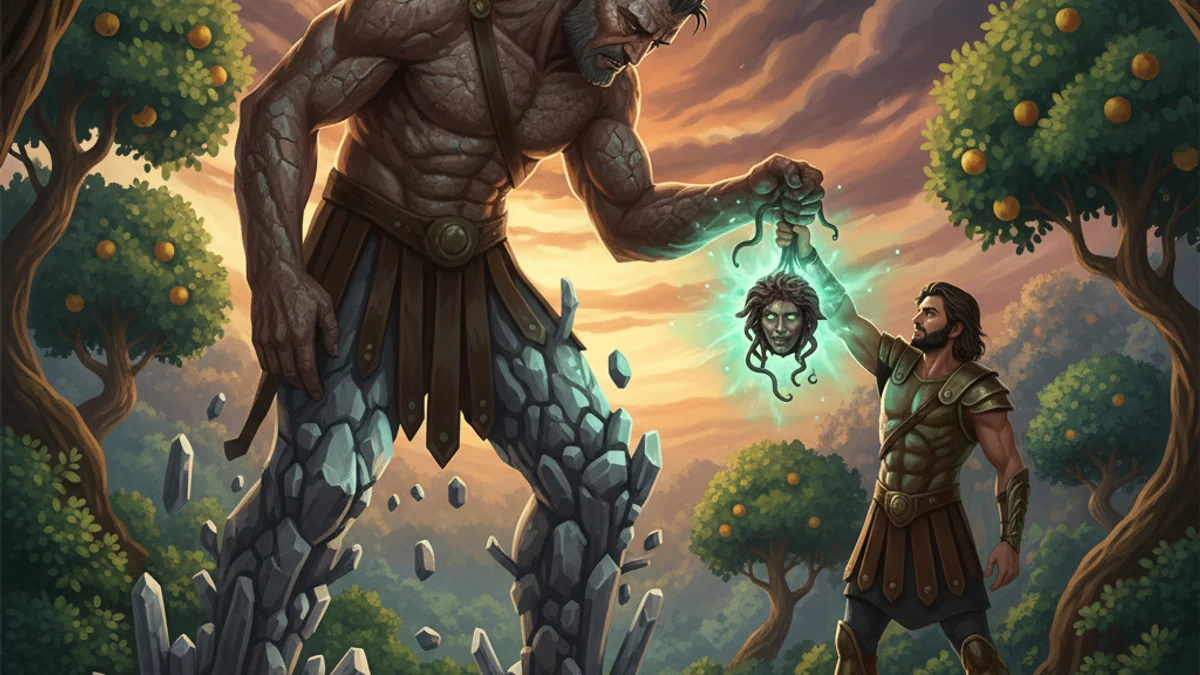 Illustration for Atlas and Perseus - a titans Greek Myths story with moral lessons