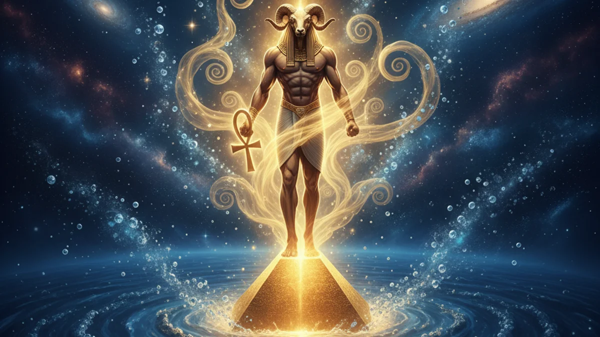 Illustration for Atum Creates the Gods - a creation myths Egyptian Mythology story with moral lessons