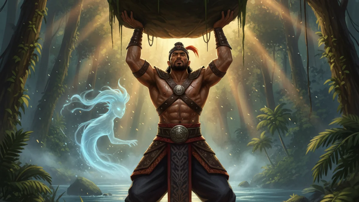 Illustration for Badang the Strongman - a singaporean tales Southeast Asian Folklore story with moral lessons