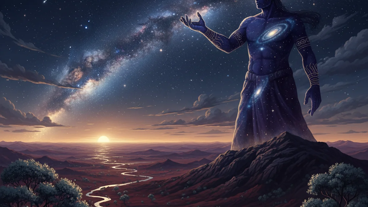 Illustration for Baiame the Creator - a dreamtime stories Australian Aboriginal story with moral lessons