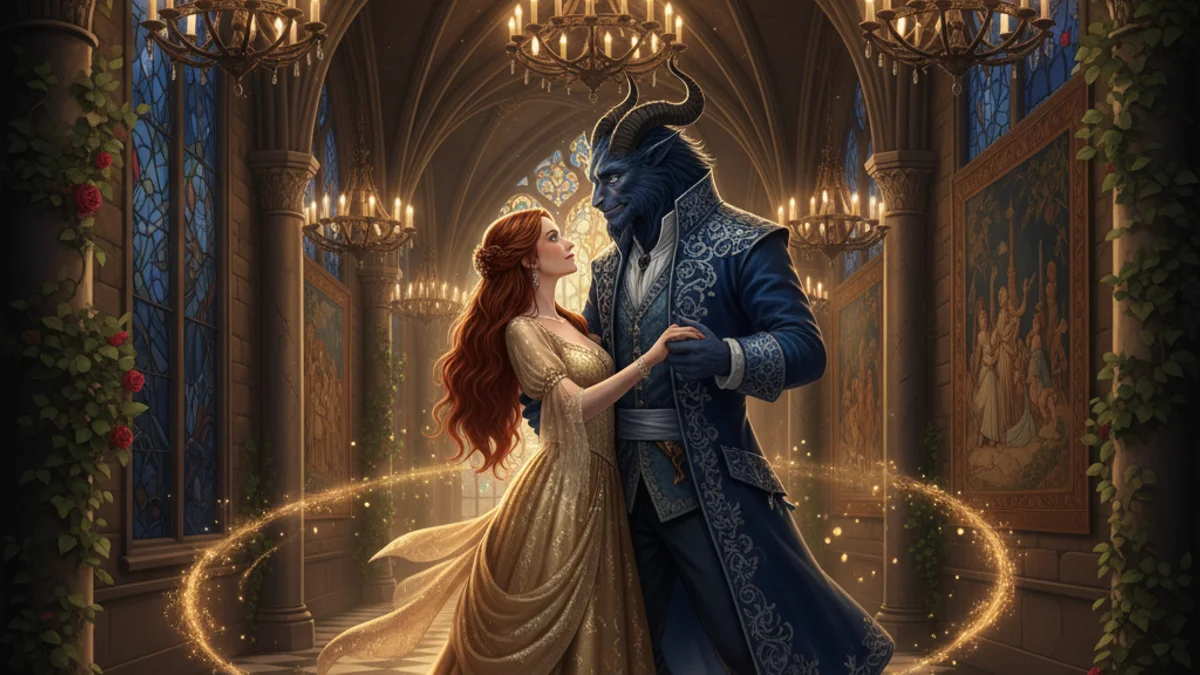 Illustration for Beauty and the Beast - a famous fairy tales European Folklore story with moral lessons