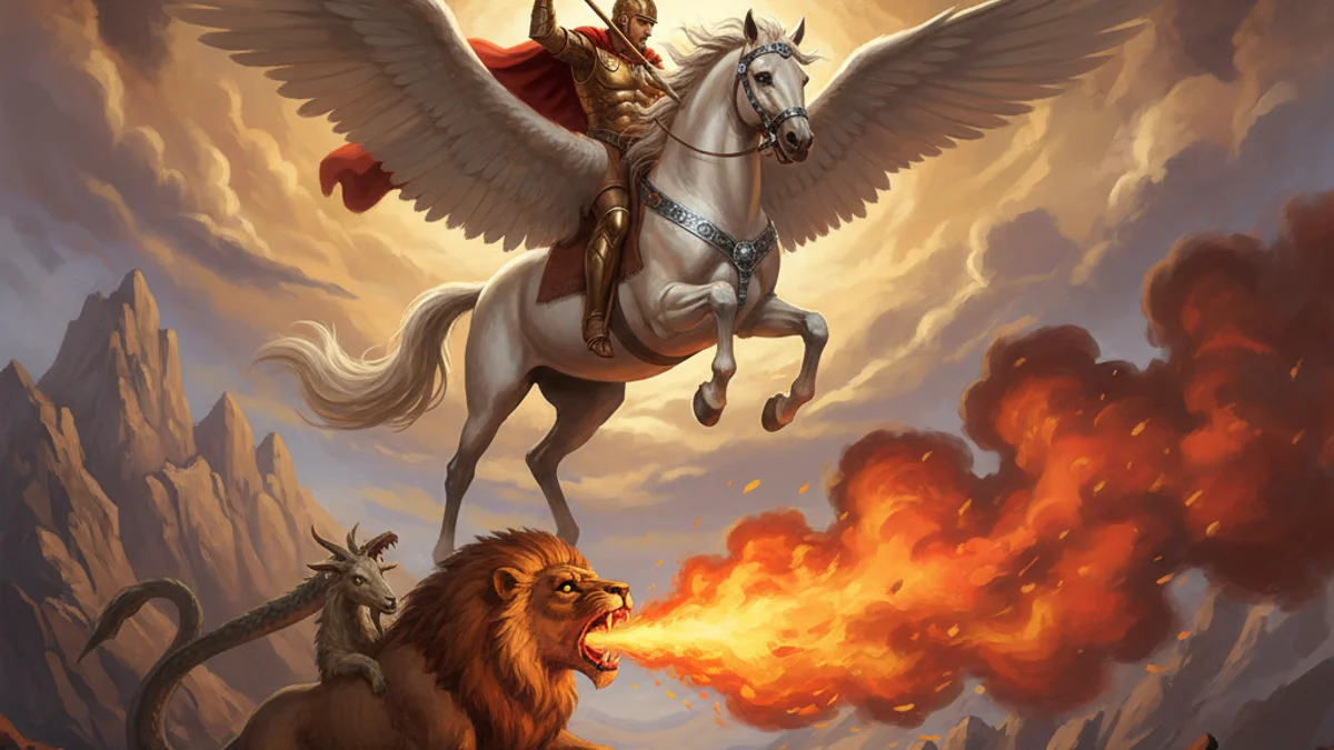 Illustration for Bellerophon and the Chimera - a heroes Greek Myths story with moral lessons