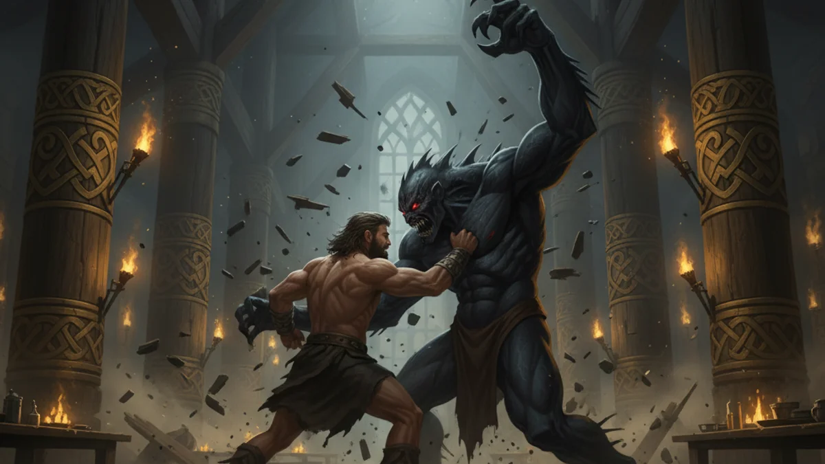 Illustration for Beowulf and Grendel - a norse heroes Norse Myths story with moral lessons