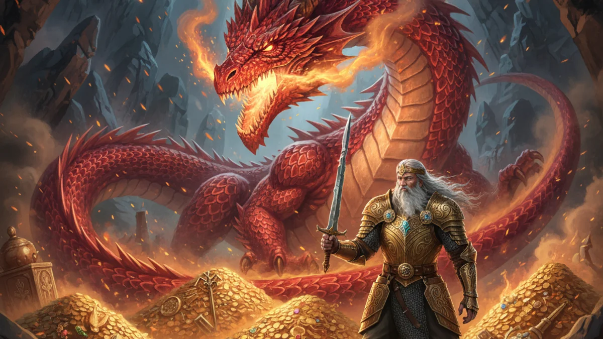Illustration for Beowulf and the Dragon - a norse heroes Norse Myths story with moral lessons