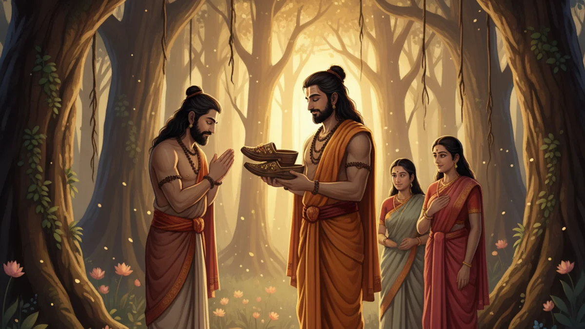 Illustration for Bharata's Sandals - a stories from the ramayana Hindu Epics story with moral lessons