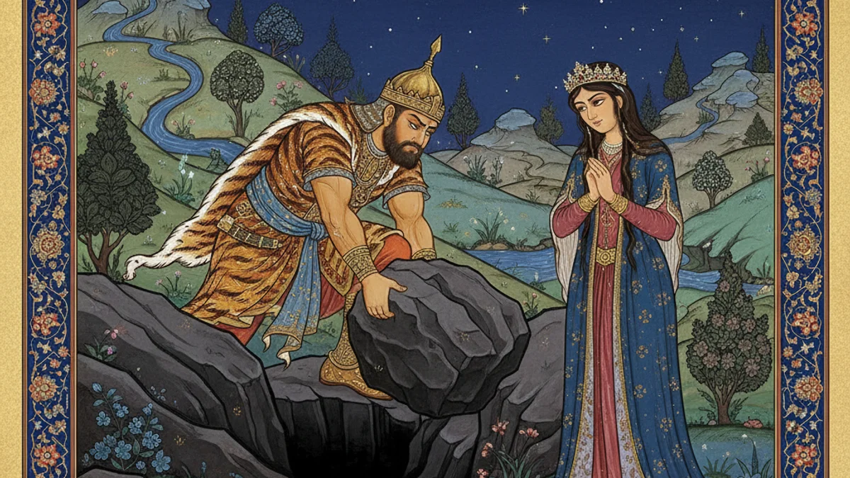 Bizhan and Manizheh - Shahnameh Heroes story illustration from Persian Mythology