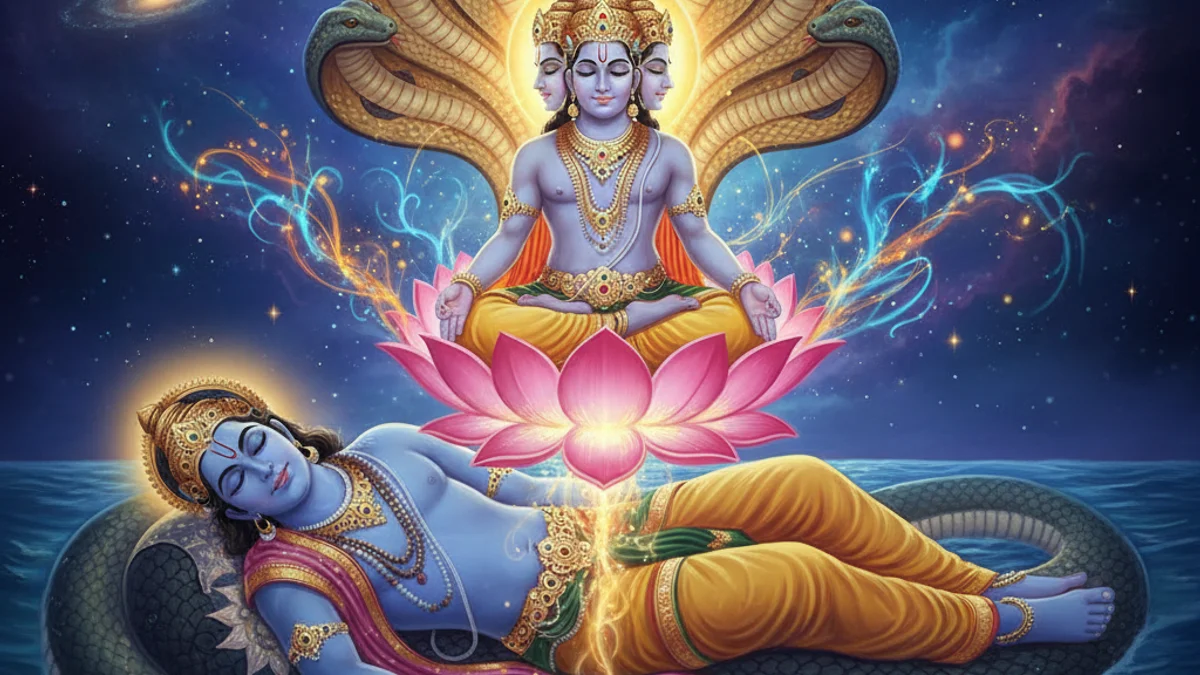 Illustration for Brahma Creates the World - a gods and demons Hindu Epics story with moral lessons