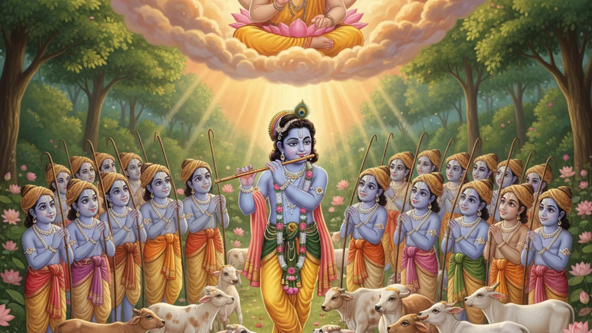 Illustration for Brahma Steals the Calves - a krishna tales Hindu Epics story with moral lessons