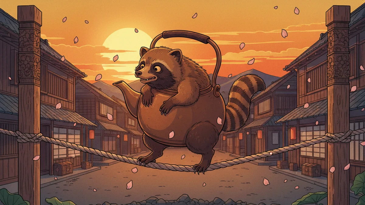 Illustration for Bunbuku Chagama the Magic Tea Kettle - a classic folktales Japanese Folklore story with moral lessons