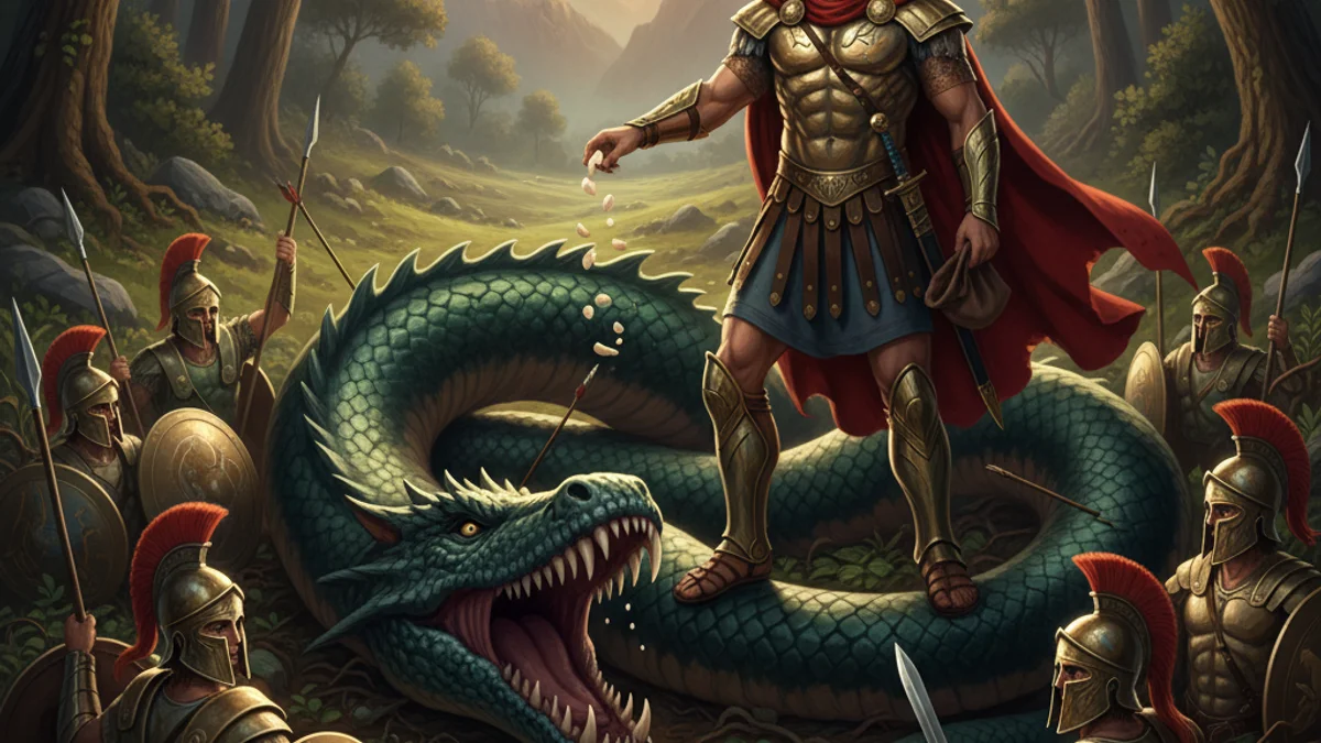 Illustration for Cadmus and the Dragon's Teeth - a heroes Greek Myths story with moral lessons
