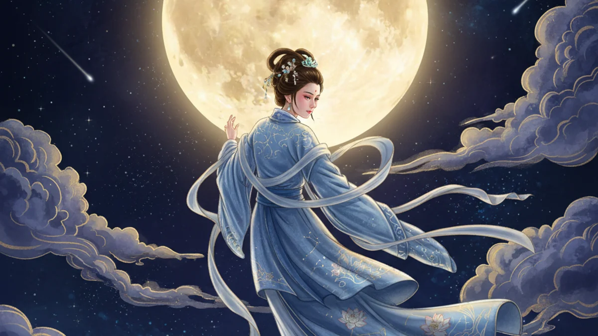 Illustration for Chang'e Flies to the Moon - a famous heroes Chinese Legends story with moral lessons