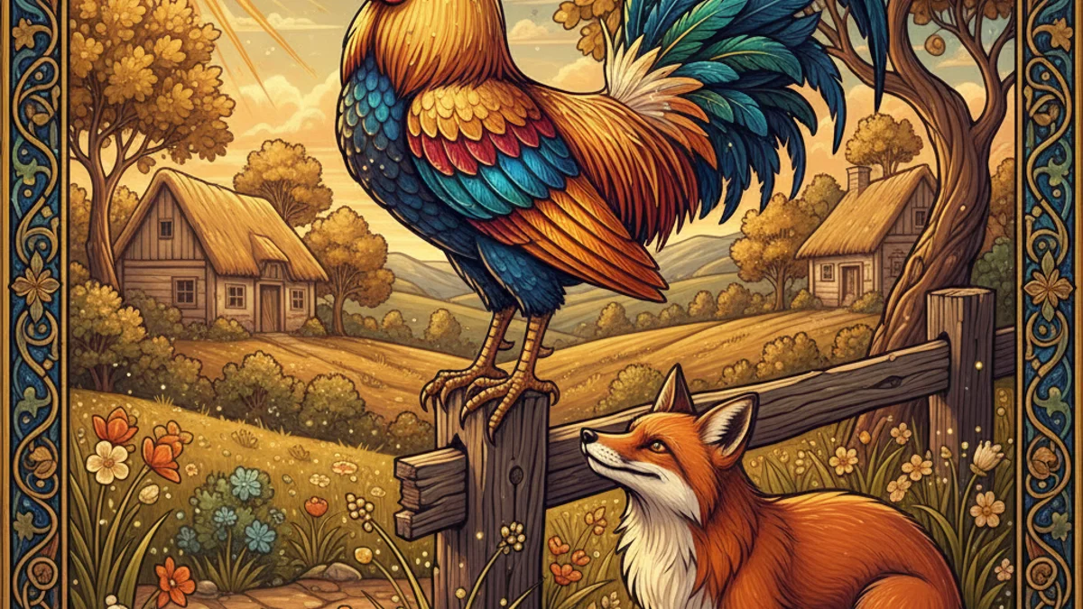 Chanticleer and the Fox - Beast Epics story illustration from Medieval Tales