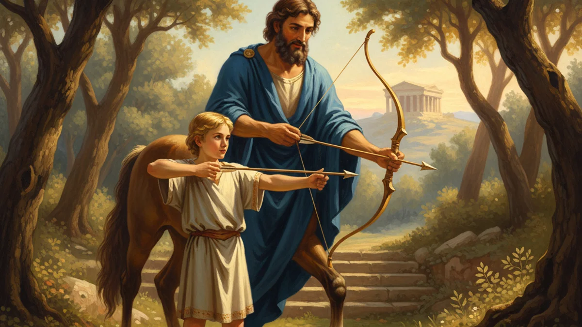 Illustration for Chiron the Wise Centaur - a mythical creatures Greek Myths story with moral lessons