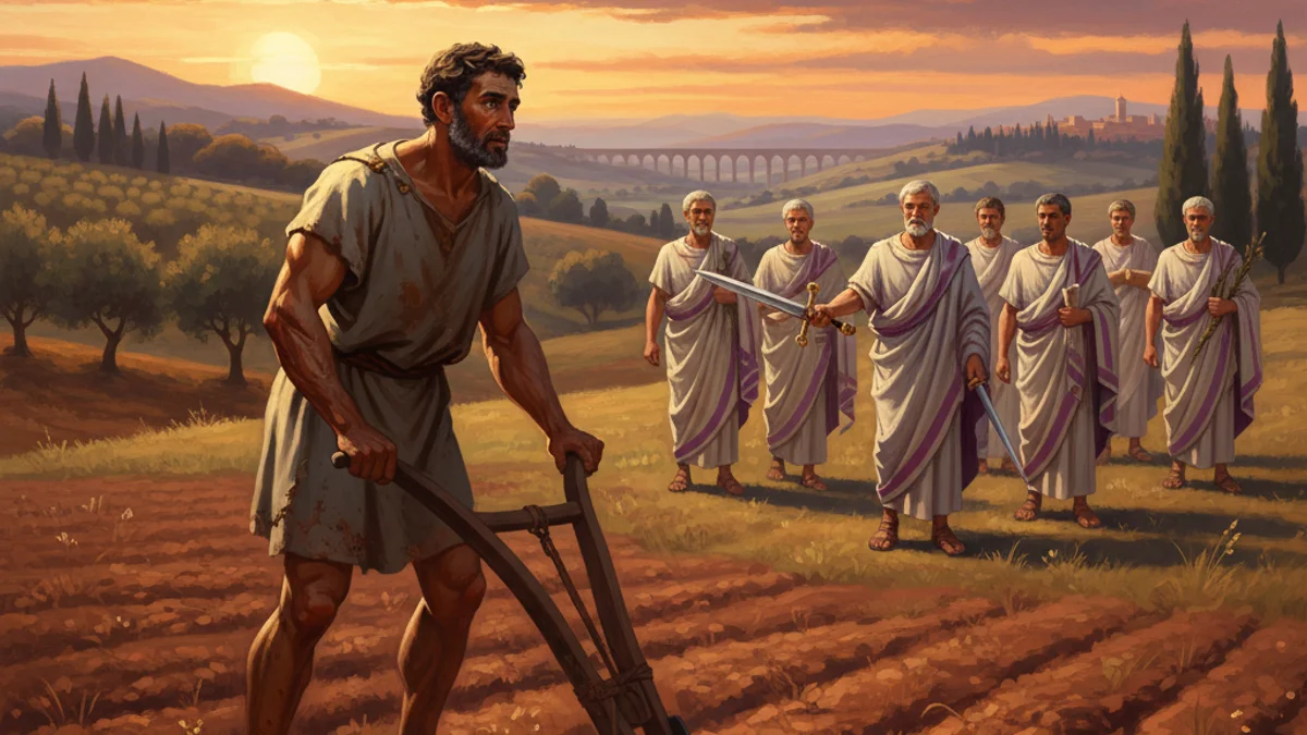 Cincinnatus Called from the Plow - Roman Heroes story illustration from Roman Mythology