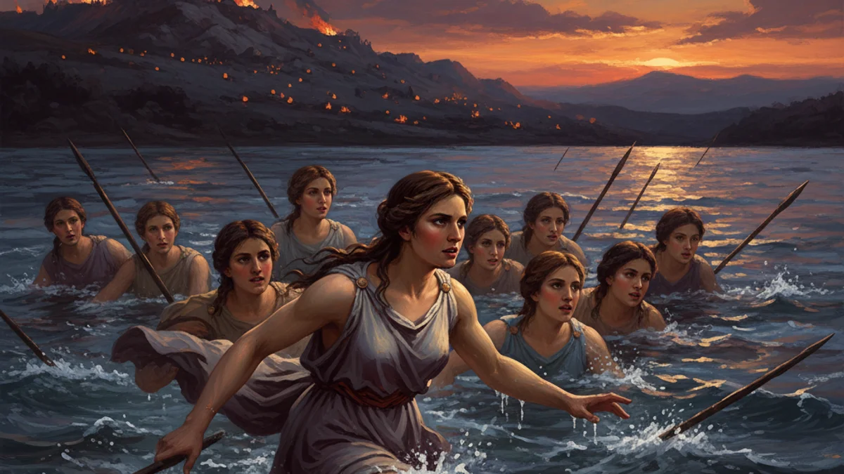 Illustration for Cloelia's Escape - a roman heroes Roman Mythology story with moral lessons