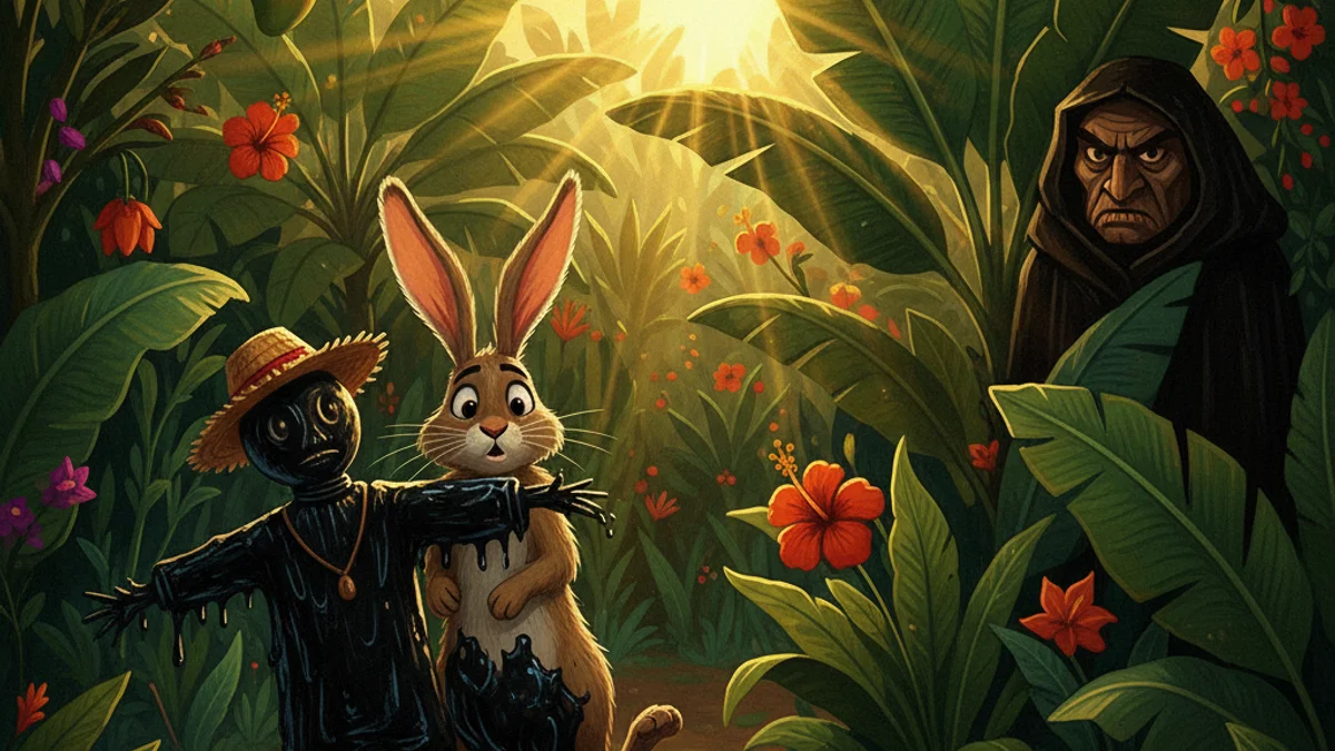 Illustration for Compé Lapin and the Tar Baby - a trickster tales Caribbean Folklore story with moral lessons