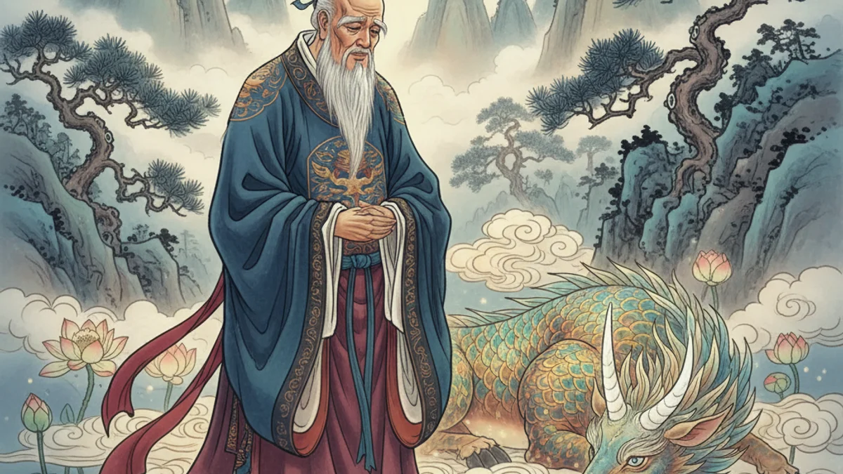 Illustration for Confucius and the Unicorn - a confucian teachings Stories of Famous Philosophers story with moral lessons