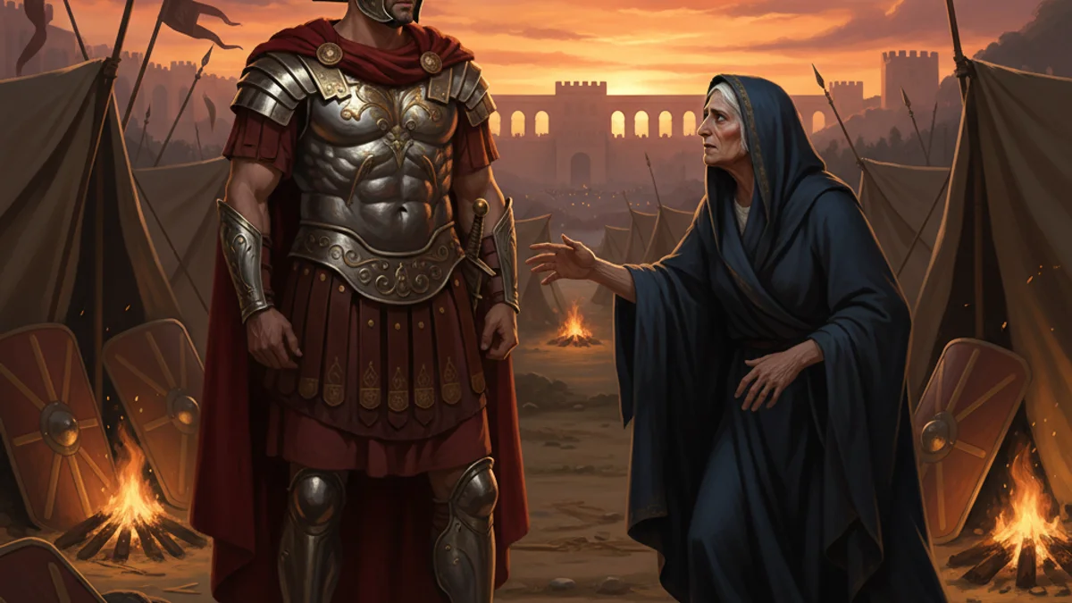 Coriolanus and His Mother - Roman Virtues story illustration from Roman Mythology