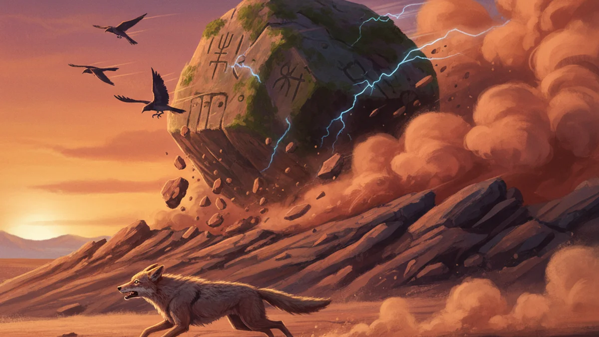 Coyote and the Rolling Rock - Animal Myths story illustration from Native American Legends