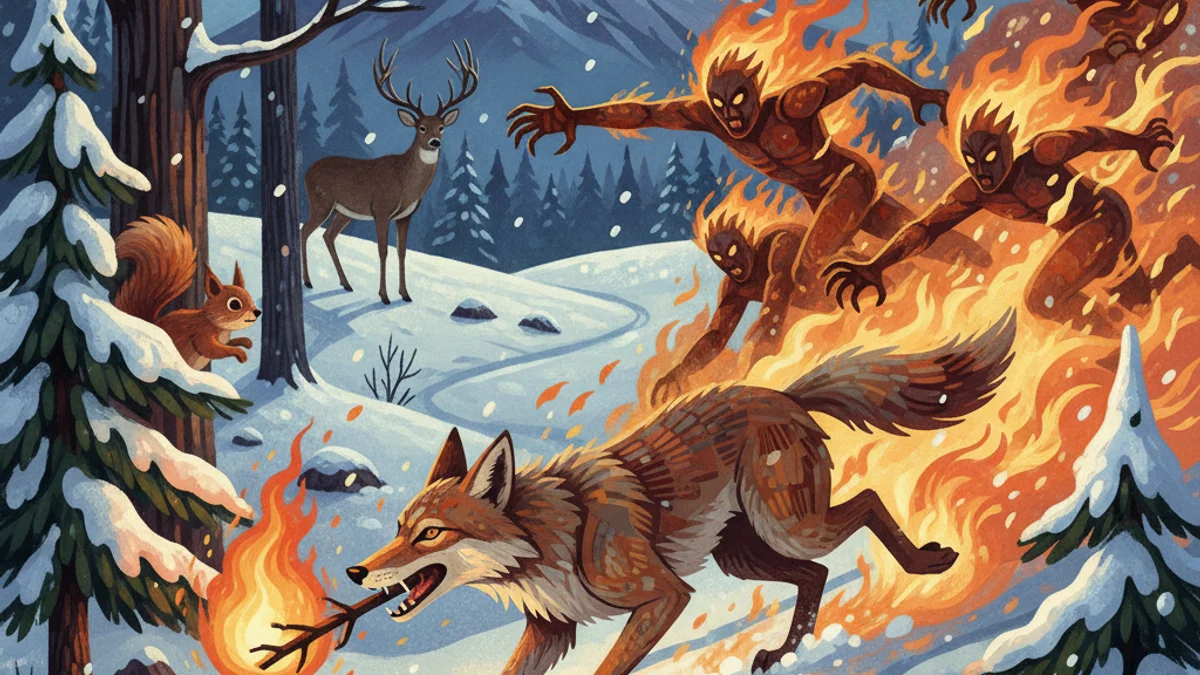 Coyote Steals Fire - Animal Myths story illustration from Native American Legends