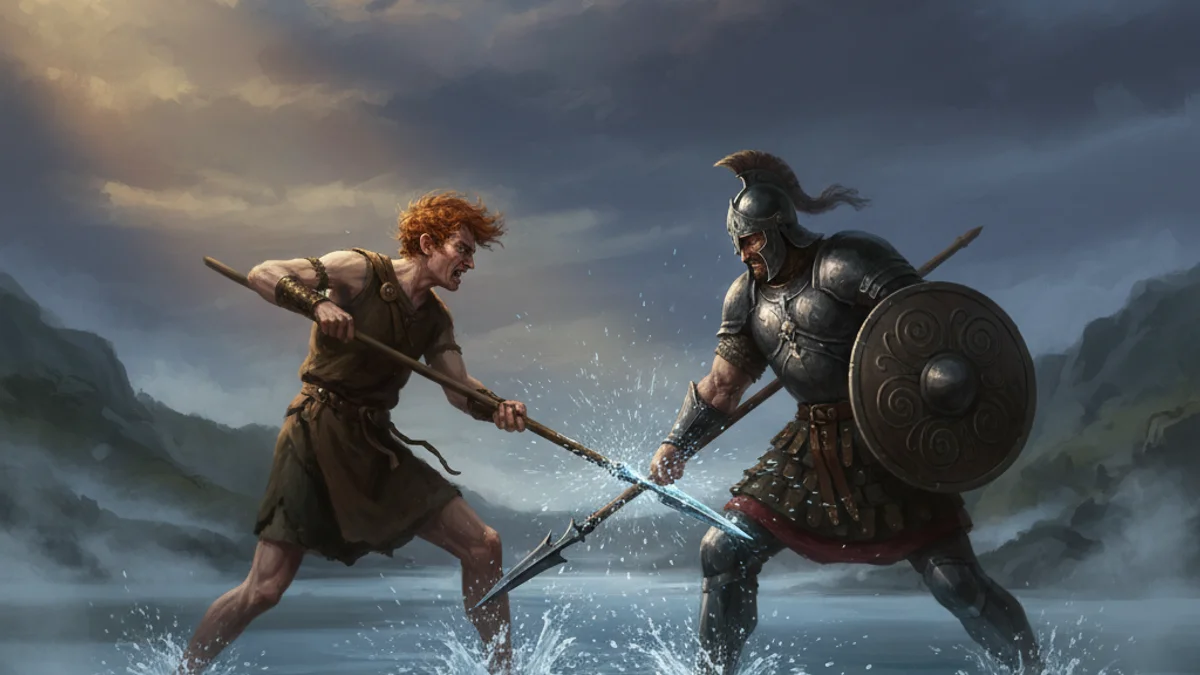 Illustration for Cú Chulainn and Ferdiad - a heroes of ulster cycle Celtic Myths story with moral lessons