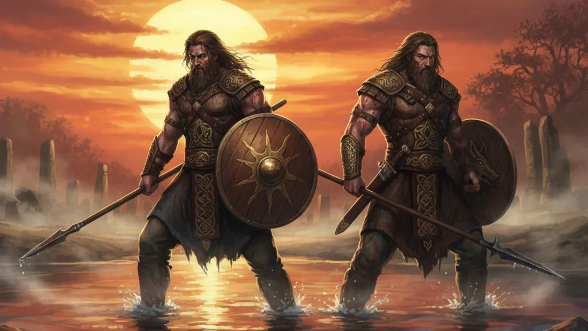 Illustration for Cú Chulainn at the Ford - a heroes of ulster cycle Celtic Myths story with moral lessons