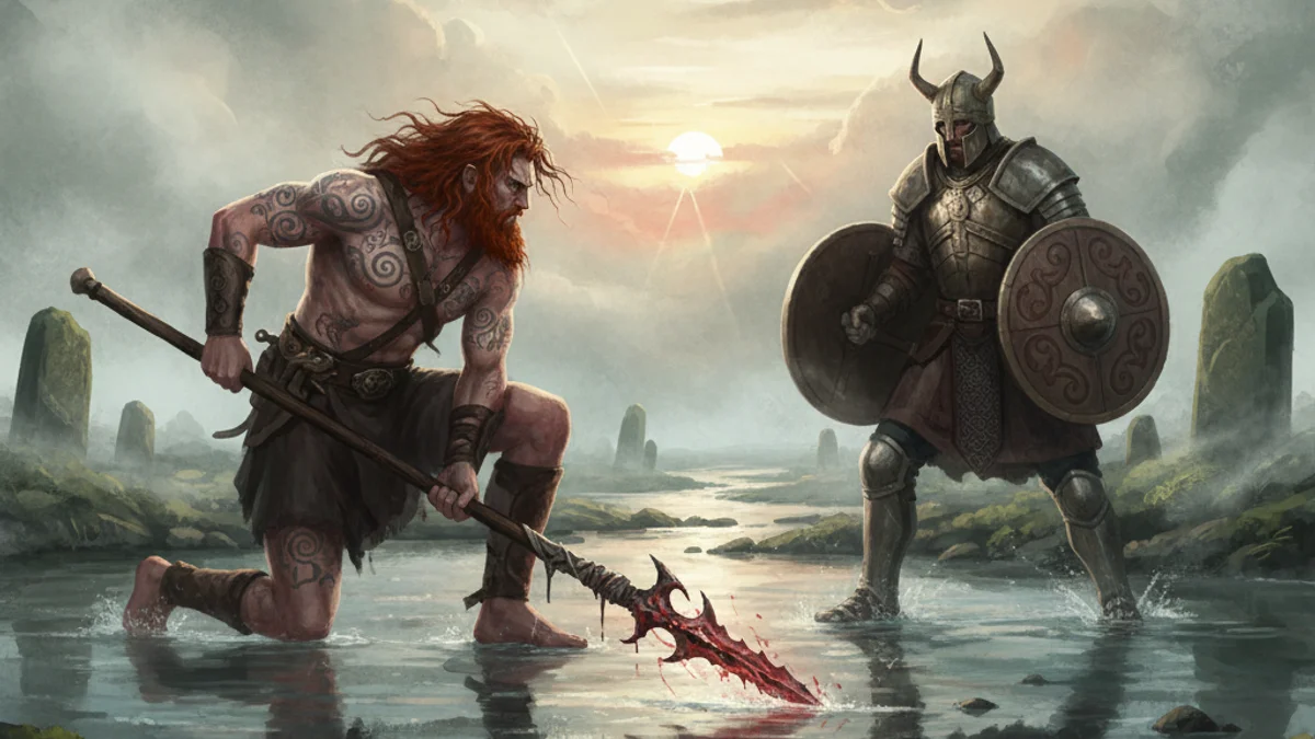 Illustration for Cú Chulainn's Gae Bolga - a heroes of ulster cycle Celtic Myths story with moral lessons