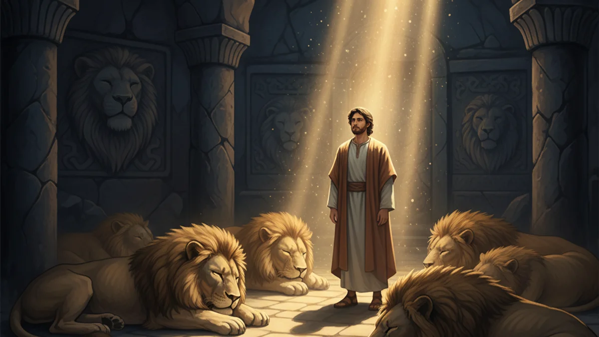 Illustration for Daniel in the Lion's Den - a tales from the torah Jewish Folklore story with moral lessons