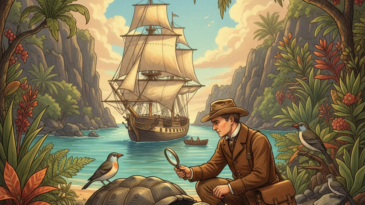 Illustration for Darwin and the Beagle - a discovery tales Scientists and Inventors story with moral lessons