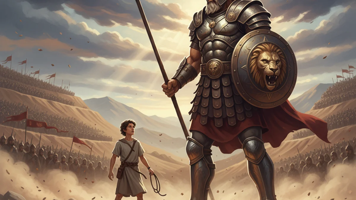 David and Goliath - Tales from the Torah story illustration from Jewish Folklore