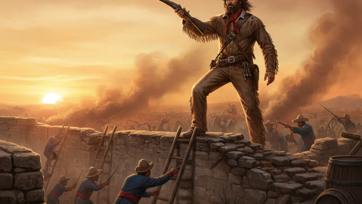 Davy Crockett at the Alamo - American Outlaws story illustration from Legendary Outlaws