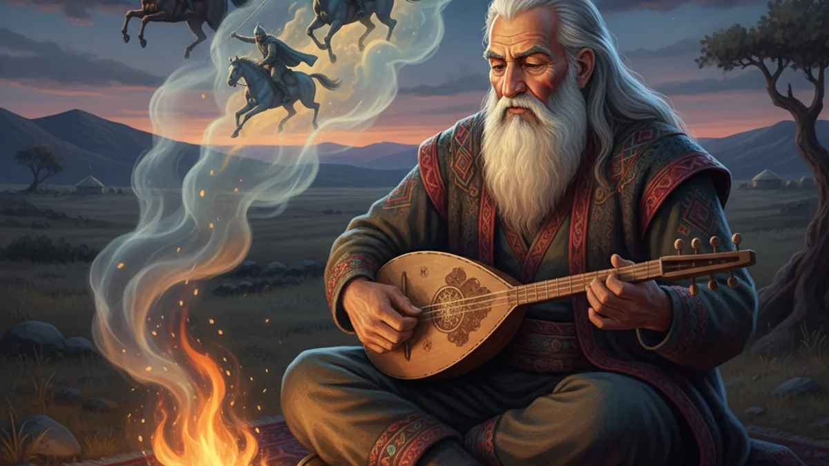 Illustration for Dede Korkut Epic - a turkish tales Middle Eastern Folklore story with moral lessons