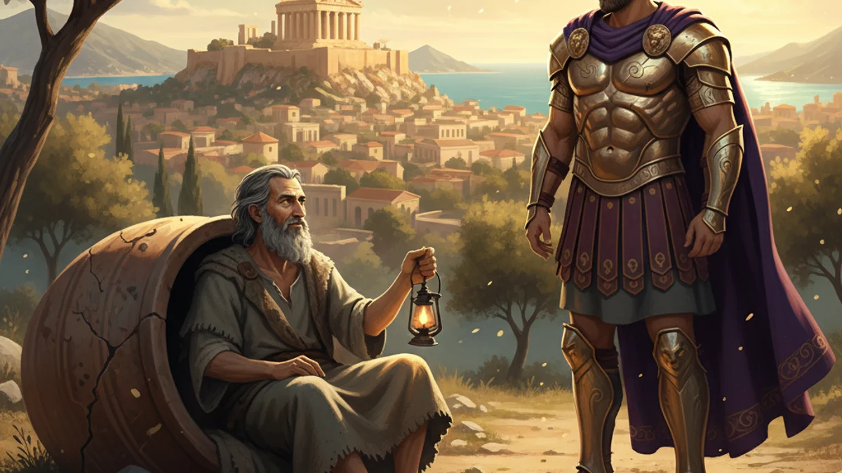 Illustration for Diogenes and Alexander - a tales of ancient thinkers Stories of Famous Philosophers story with moral lessons