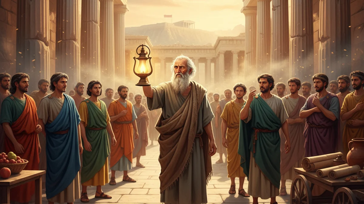 Illustration for Diogenes and the Lantern - a tales of ancient thinkers Stories of Famous Philosophers story with moral lessons