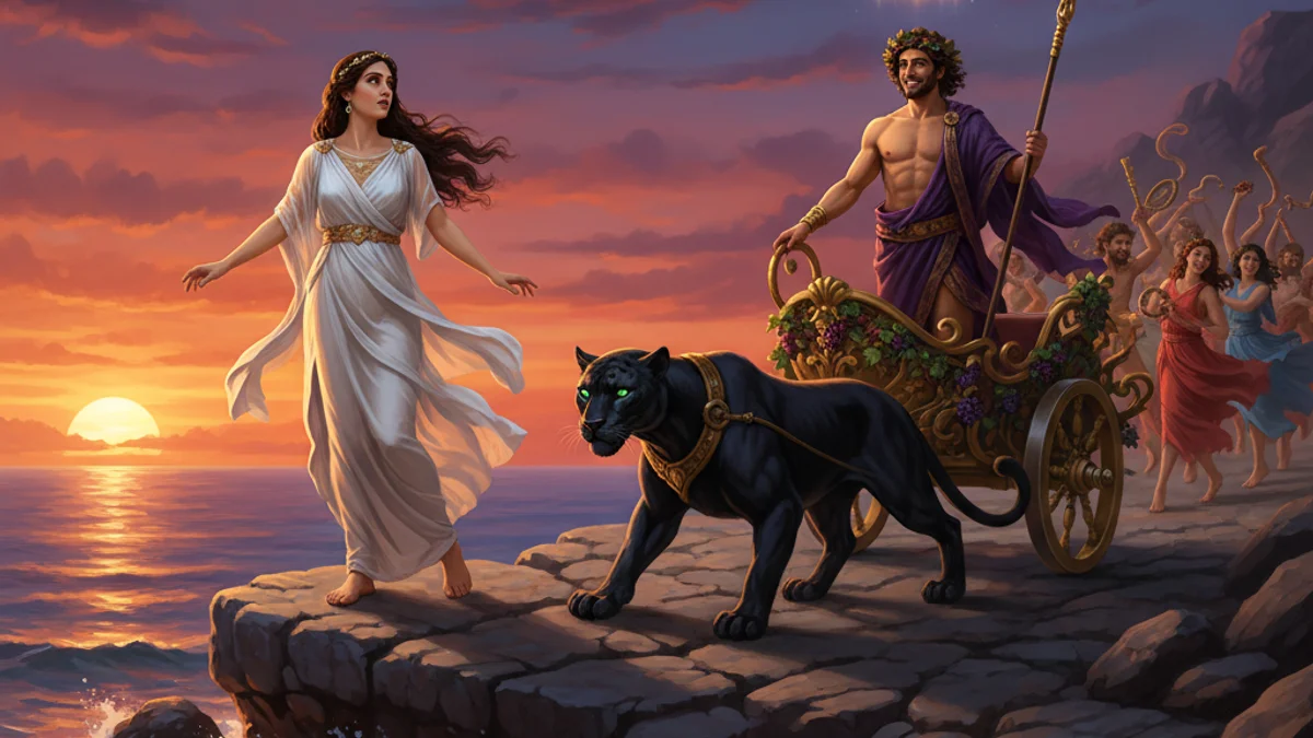 Illustration for Dionysus and Ariadne - a olympian gods Greek Myths story with moral lessons