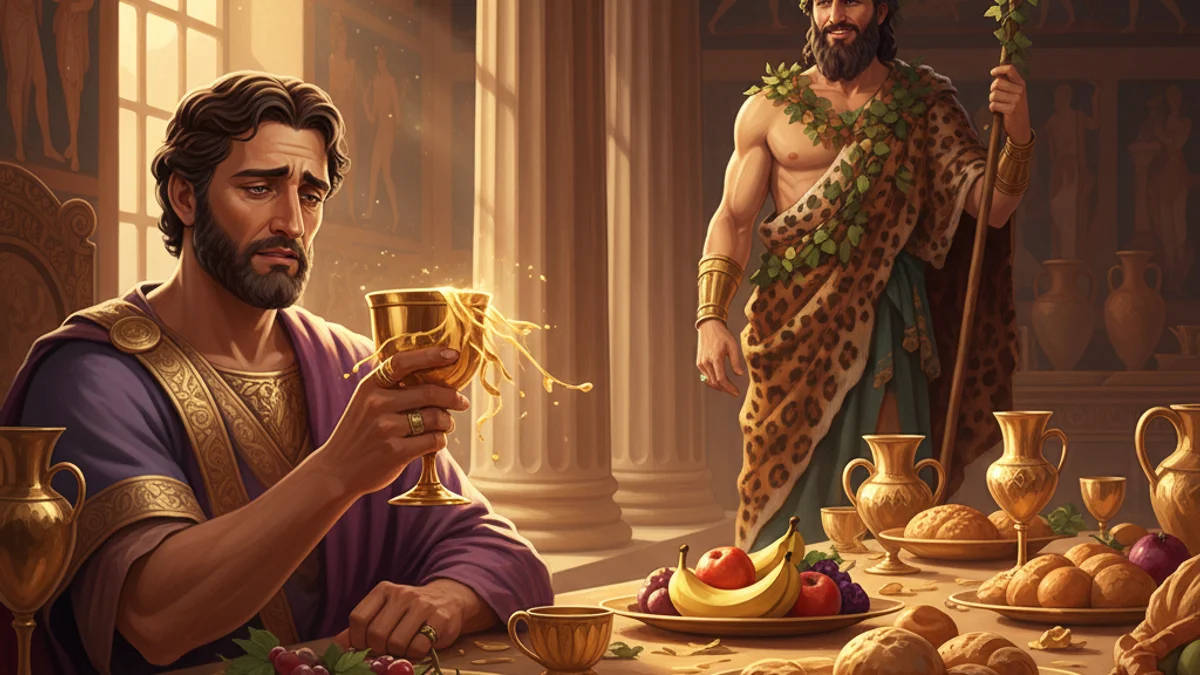 Illustration for Dionysus and Midas - a olympian gods Greek Myths story with moral lessons