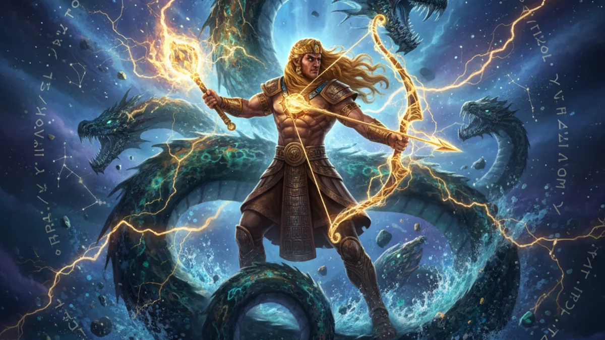 Enuma Elish the Creation Epic - Sumerian Gods story illustration from Mesopotamian Mythology