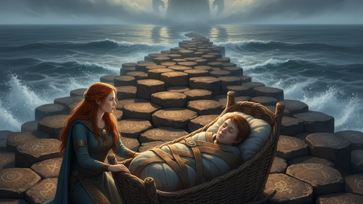 Illustration for Fionn and the Giant's Causeway - a famous legends Celtic Myths story with moral lessons